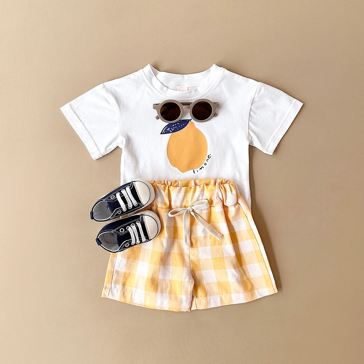 2-3Y - Lemon Gingham Baby Set – 2 Piece Outfit | Yellow Baby Stork