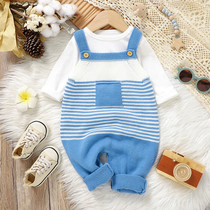 - Baby Knit Stripe Overalls Baby Stork