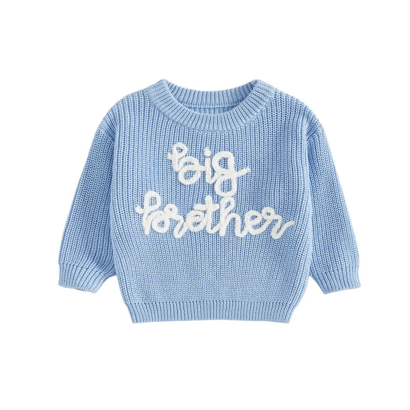 Sky Blue - Big Brother Embroidered Knit Sweater Baby Stork
