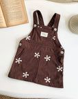 - Chocolate Corduroy Overall Dress – Embroidered Daisy Pinafore Baby Stork