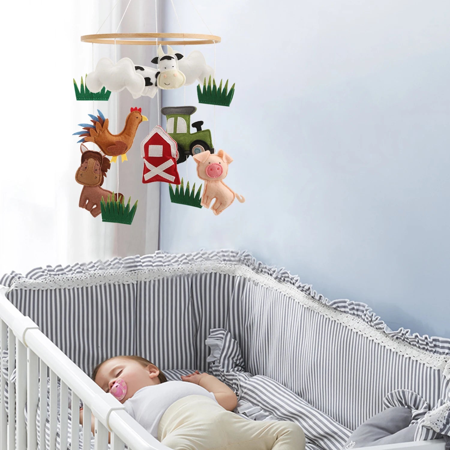 - Farmyard Baby Mobile – Handmade Felt Cot Mobile with Barn, Tractor &amp; Animals Baby Stork