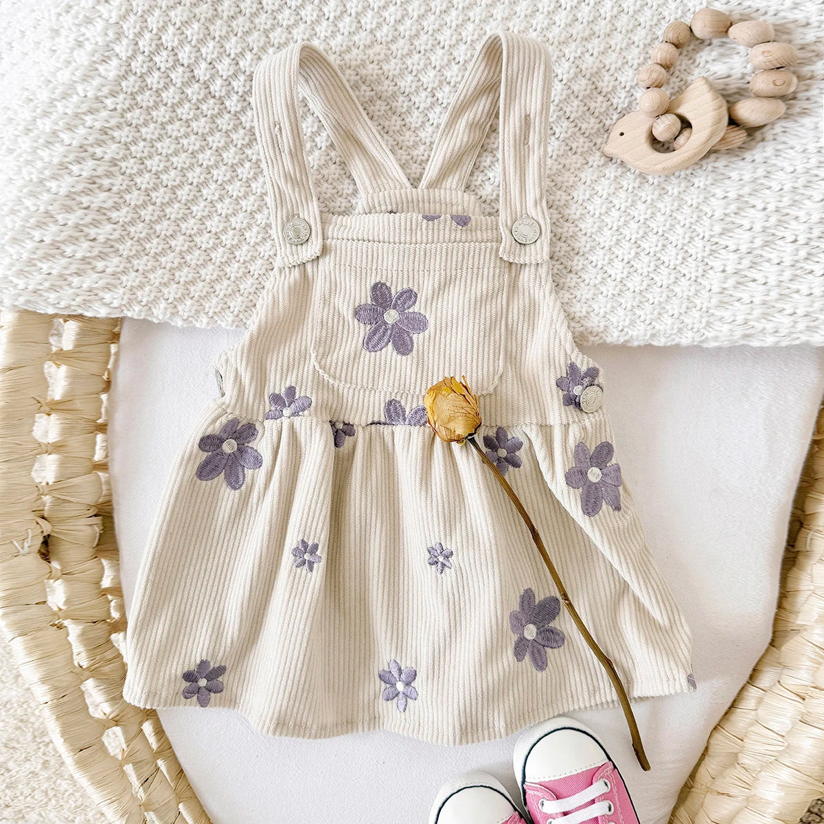 Floral Corduroy Baby &amp; Toddler Pinafore Dress