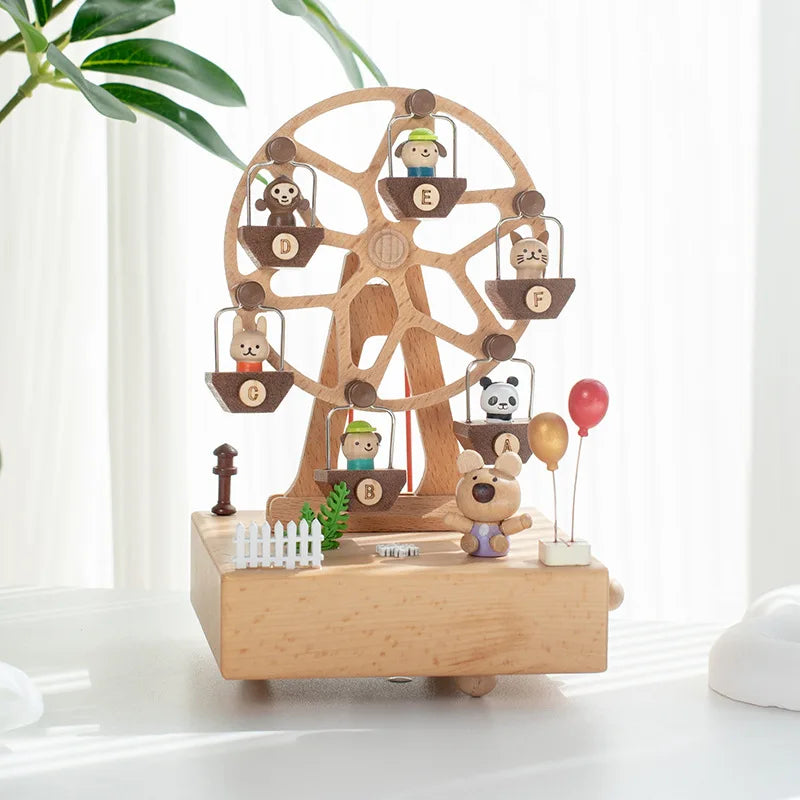 - Whimsical Wooden Ferris Wheel Music Box – Handcrafted Timber Nursery Keepsake Baby Stork Music Box