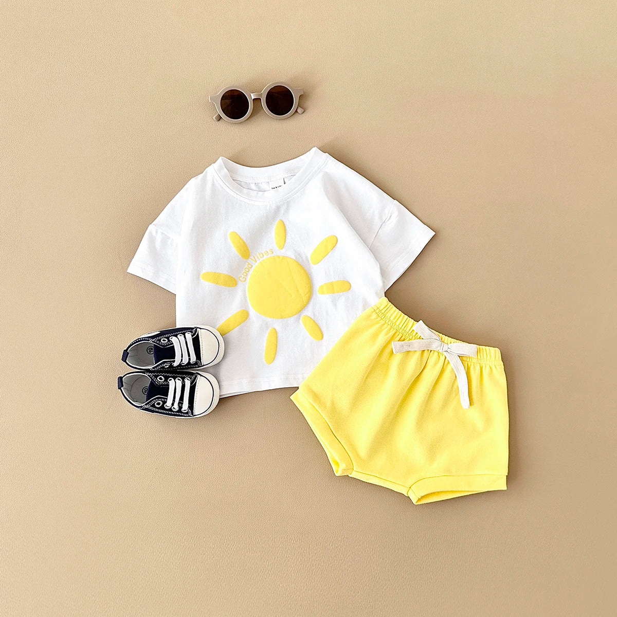 - Good Vibes Sunshine 2 Piece Set – Cotton Tee &amp; Shorts Baby Stork