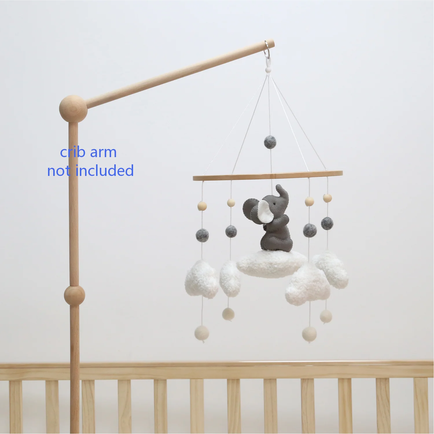 Elephant Baby Mobile with Bouclé Clouds | Neutral Nursery Decor
