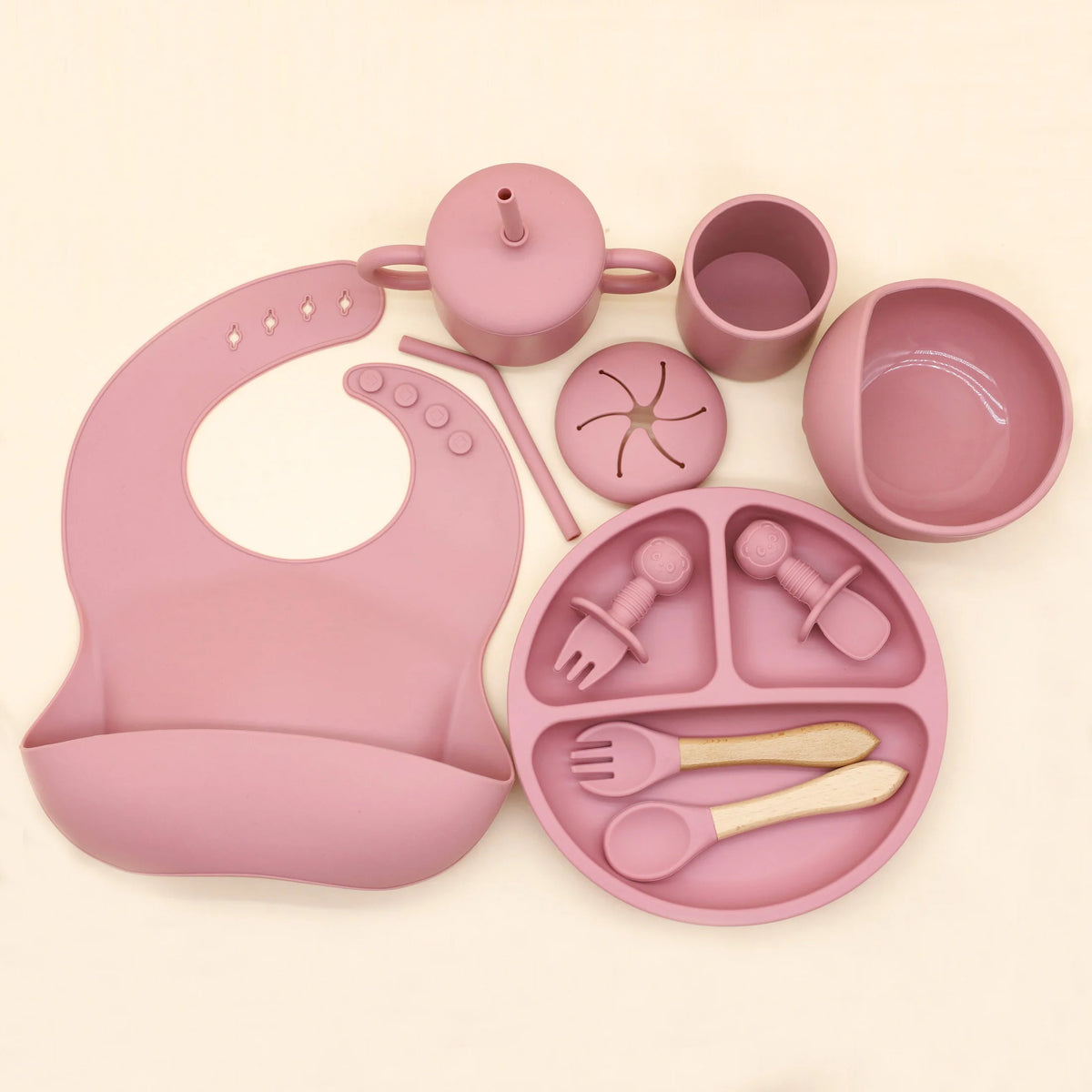 Silicone Feeding Set with Bib, Plate, Bowl &amp; Snack Cup