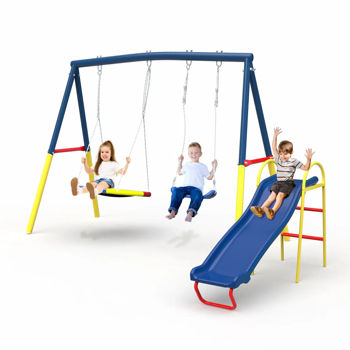 - Swing Sets with Kids Slide for Backyard Outdoor, Metal and PE Baby Stork Baby &amp; Kids > Baby &amp; Kid's Toys > Activity Toys
