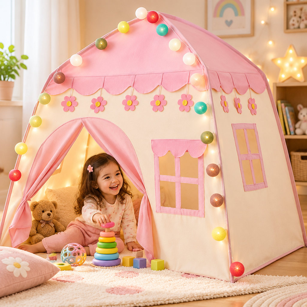 Kids Princess Castle Play Tent - Pink, 130cm