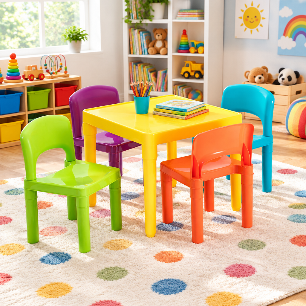 Kids 5-Piece Plastic Activity Table &amp; 4 Chairs Set, Multicoloured