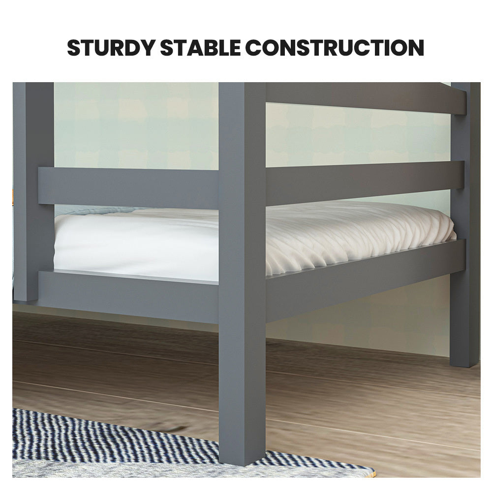 - 2-in-1 Single Bunk Bed Frame - Grey KINGSTON Furniture > Bedroom > Beds &amp; Bed Frames