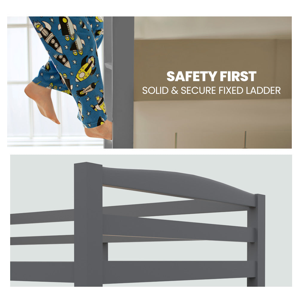 - 2-in-1 Single Bunk Bed Frame - Grey KINGSTON Furniture > Bedroom > Beds &amp; Bed Frames