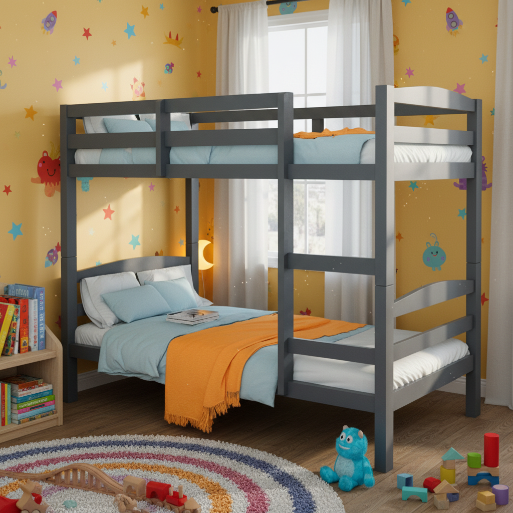 - 2-in-1 Single Bunk Bed Frame - Grey KINGSTON Furniture > Bedroom > Beds &amp; Bed Frames