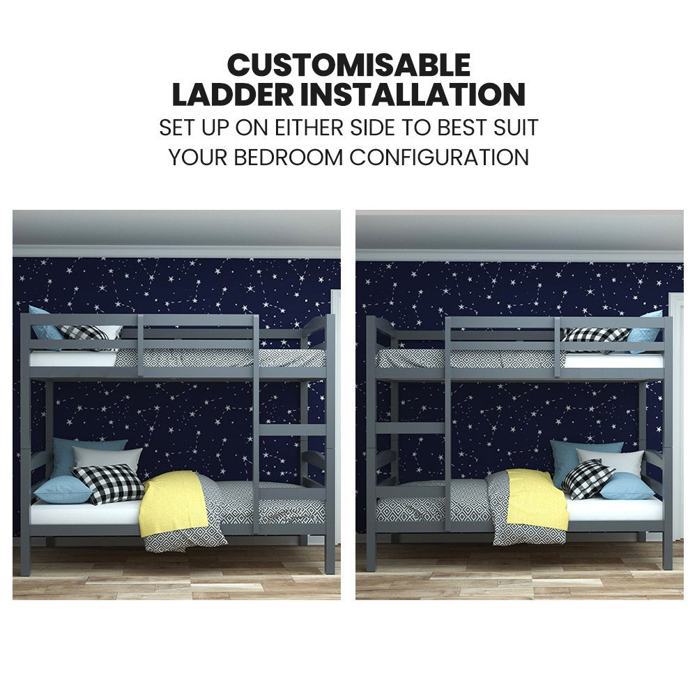 - 2-in-1 Single Bunk Bed Frame - Grey KINGSTON Furniture > Bedroom > Beds &amp; Bed Frames