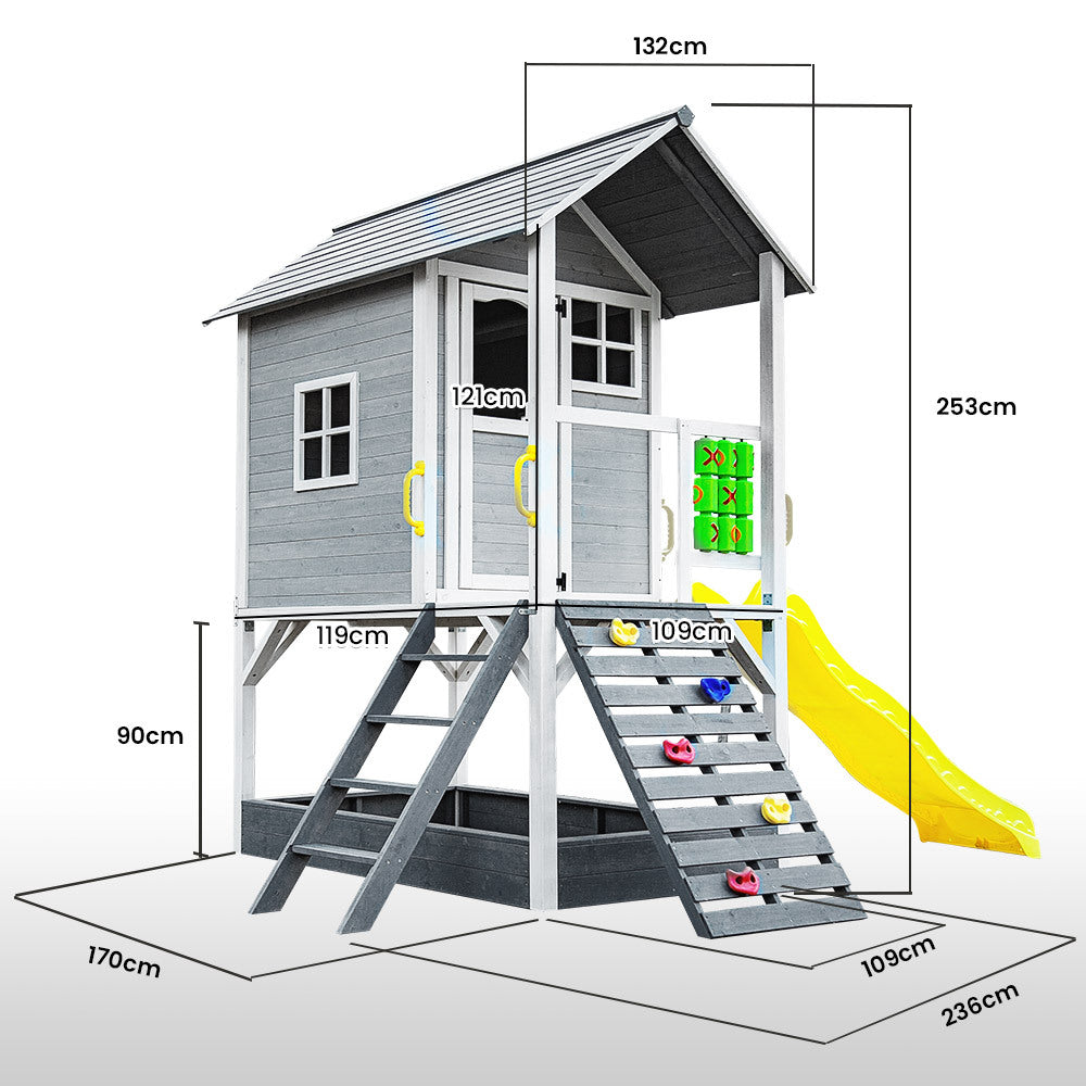 - Ultimate Wooden Tower Cubby House with Slide & Sandpit – Grey Rovo Baby & Kids > Baby & Kid's Toys > Outdoor Play Equipment