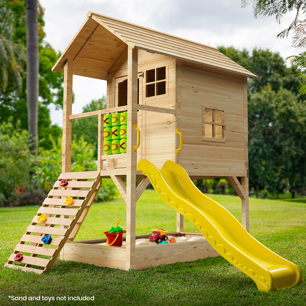 - Kids Ultimate Wooden Tower Cubby House with Slide & Climbing Wall Rovo Baby & Kids > Baby & Kid's Toys > Outdoor Play Equipment