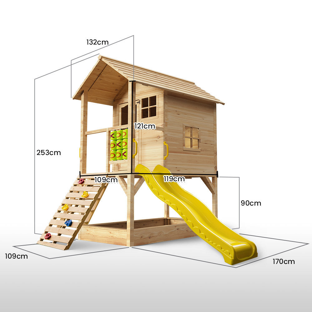 - Kids Ultimate Wooden Tower Cubby House with Slide & Climbing Wall Rovo Baby & Kids > Baby & Kid's Toys > Outdoor Play Equipment