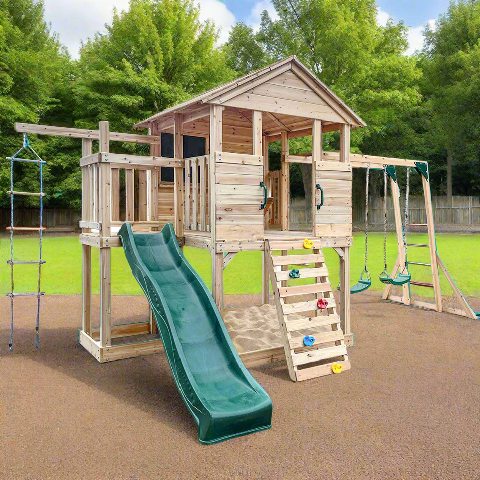 - Lifespan Kids Kingston Cubby House with 2.2m Green Slide Lifespan Kids Baby & Kids > Baby & Kid's Toys > Outdoor Play Equipment