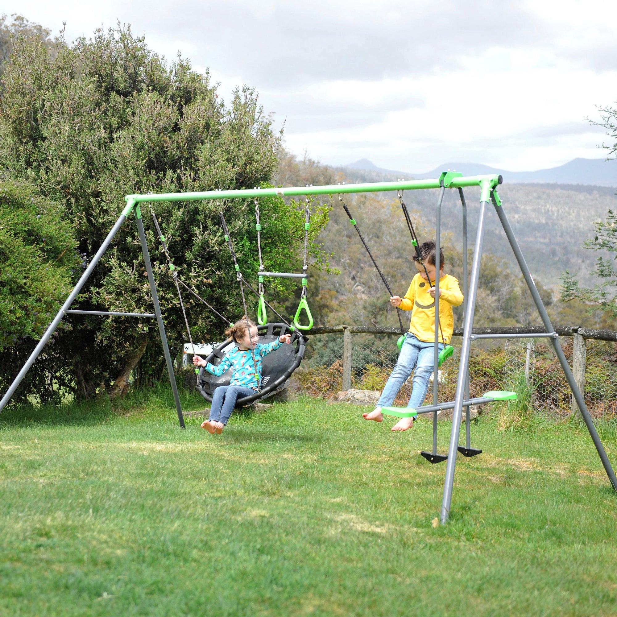 - 4 Station Swing Set with 1.8m Slide – Nest Swing, Trapeze & Glider Lifespan Kids Baby & Kids > Baby & Kid's Toys > Outdoor Play Equipment