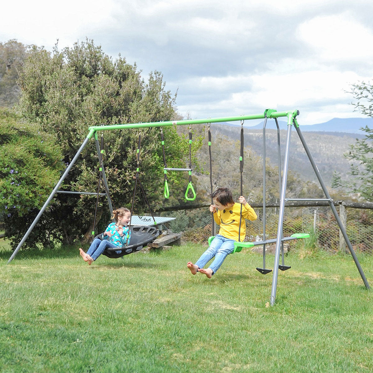 - 4 Station Swing Set with 1.8m Slide – Nest Swing, Trapeze & Glider Lifespan Kids Baby & Kids > Baby & Kid's Toys > Outdoor Play Equipment