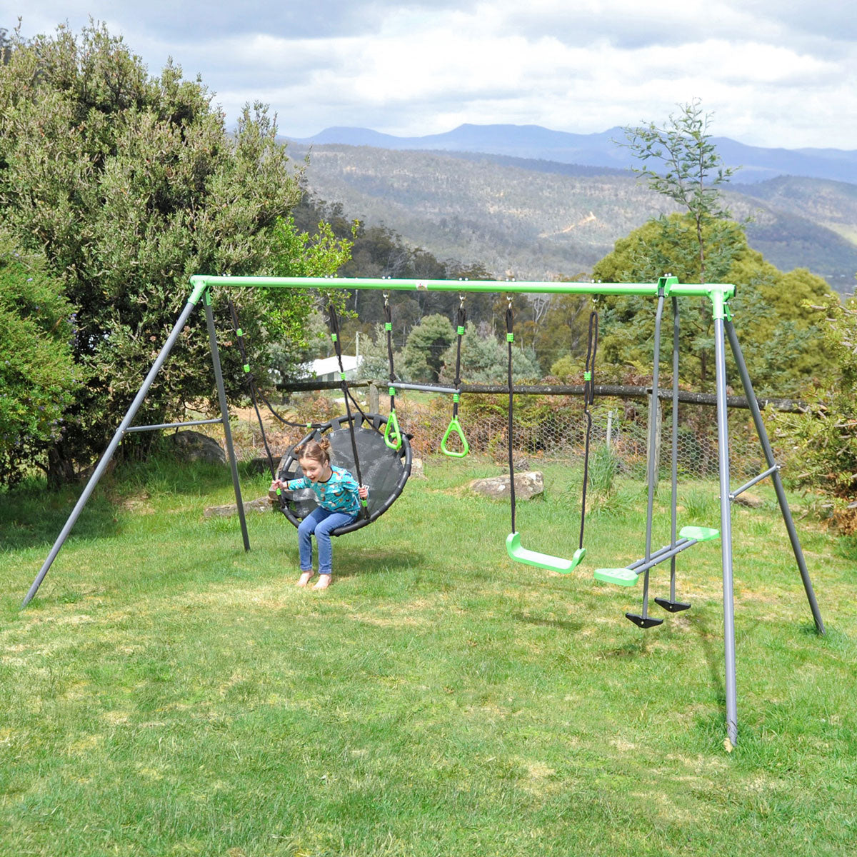 - 4 Station Swing Set with 1.8m Slide – Nest Swing, Trapeze & Glider Lifespan Kids Baby & Kids > Baby & Kid's Toys > Outdoor Play Equipment