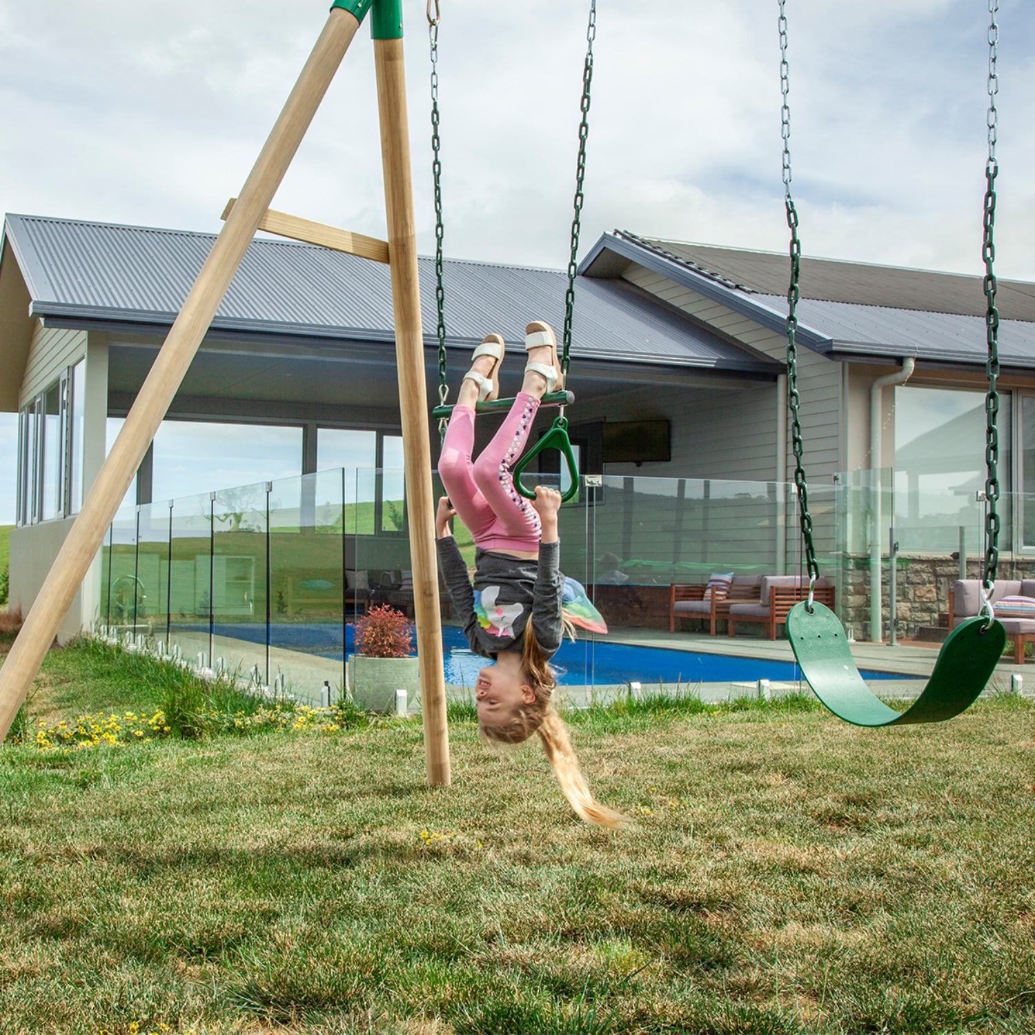 - Wesley Wooden Swing Set with Trapeze – 3 Seat Outdoor Play Lifespan Kids Baby & Kids > Baby & Kid's Toys > Outdoor Play Equipment
