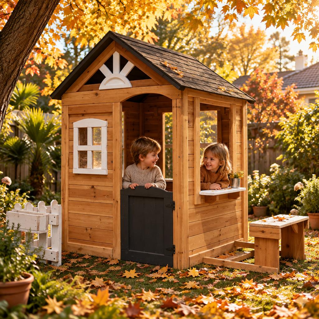 Bilby Wooden Kids Cubby House with Snack Bench