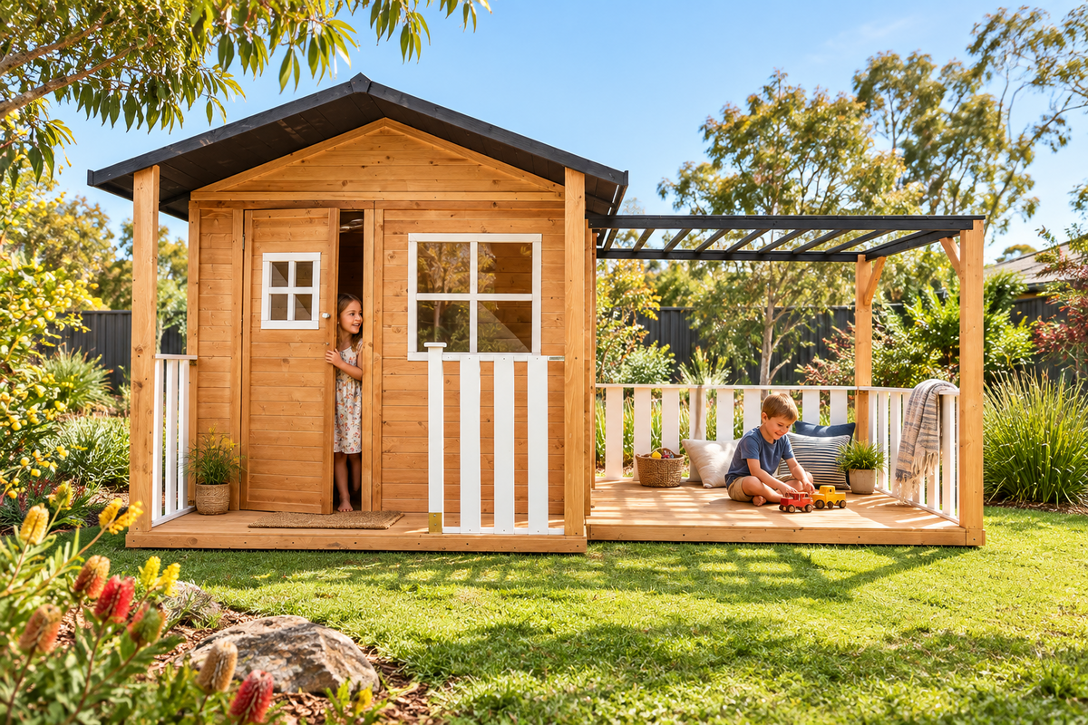 Burleigh Wooden Kids Cubby House with Pergola