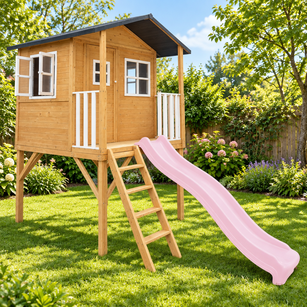 - Lifespan Kids Burleigh Wooden Cubby House with 2.2m Pastel Pink Slide Lifespan Kids Baby & Kids > Baby & Kid's Toys > Outdoor Play Equipment