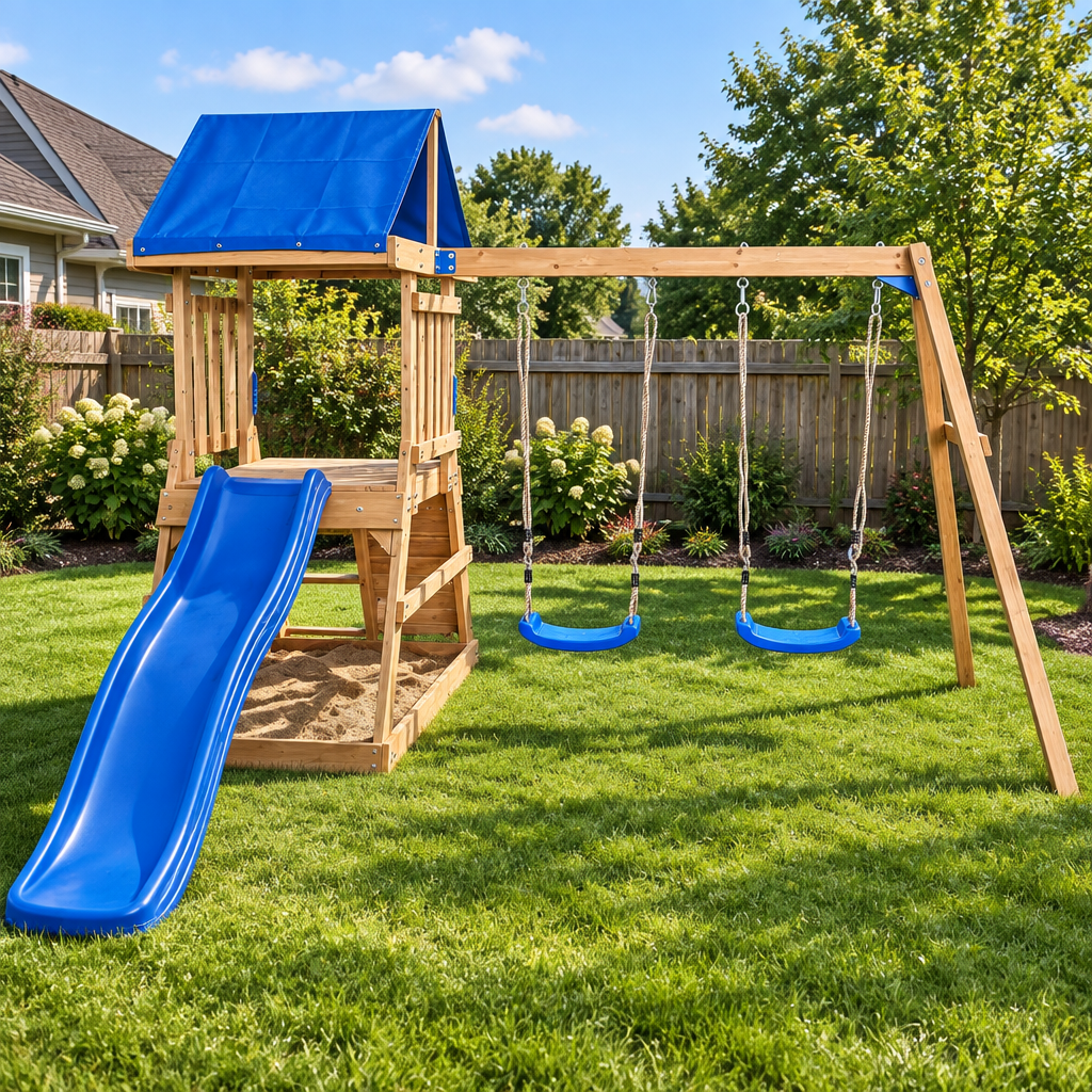 Kids Hazelbrook Play Centre with Swings, Slide &amp; Climbing Wall