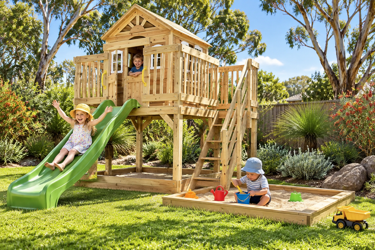 Lifespan Kids Silverton Wooden Play Centre with Rock Climbing Wall, Cubby &amp; Sandpit