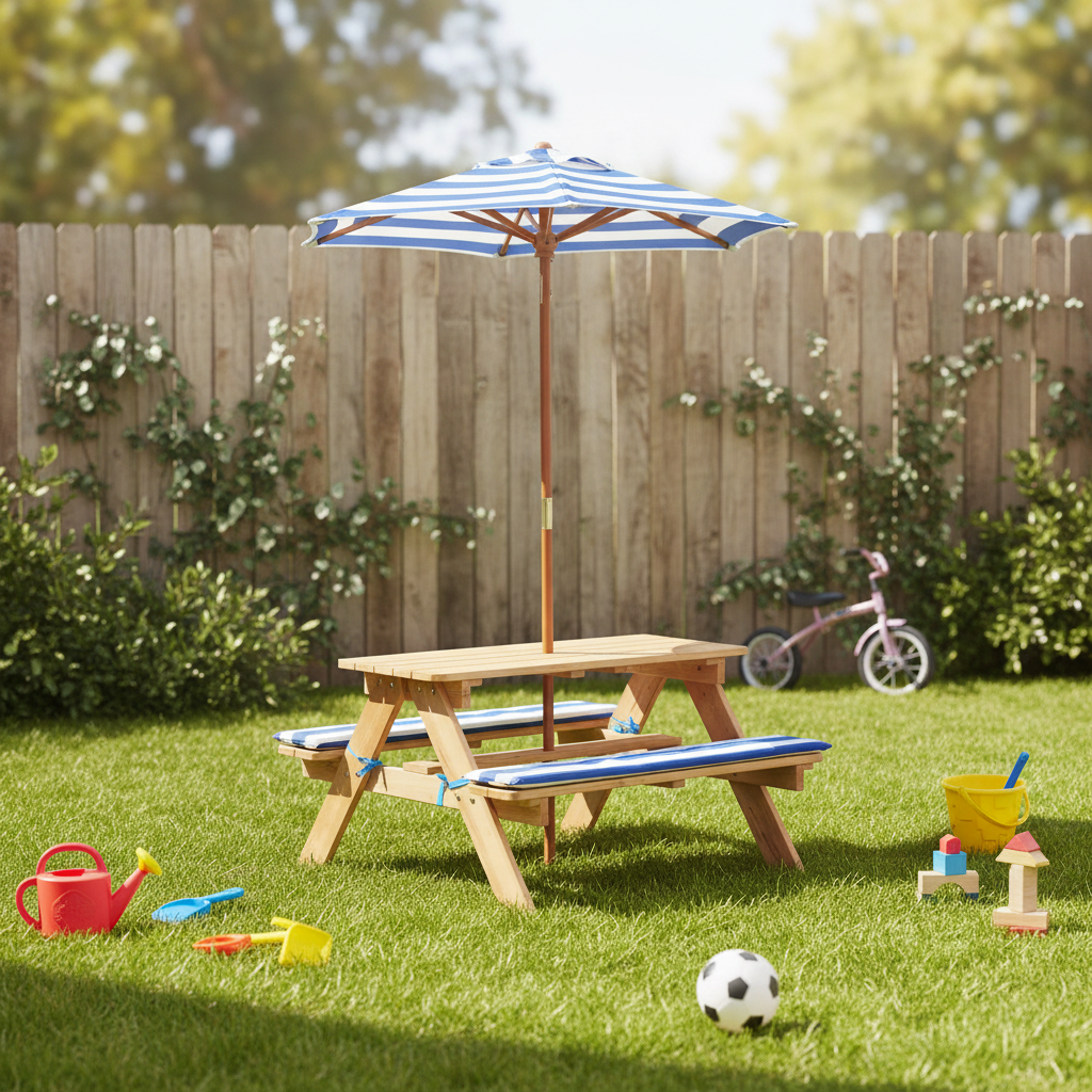 - Kids Sunset Wooden Picnic Table with Umbrella Lifespan Kids Baby &amp; Kids > Baby &amp; Kid's Toys > Outdoor Play Equipment