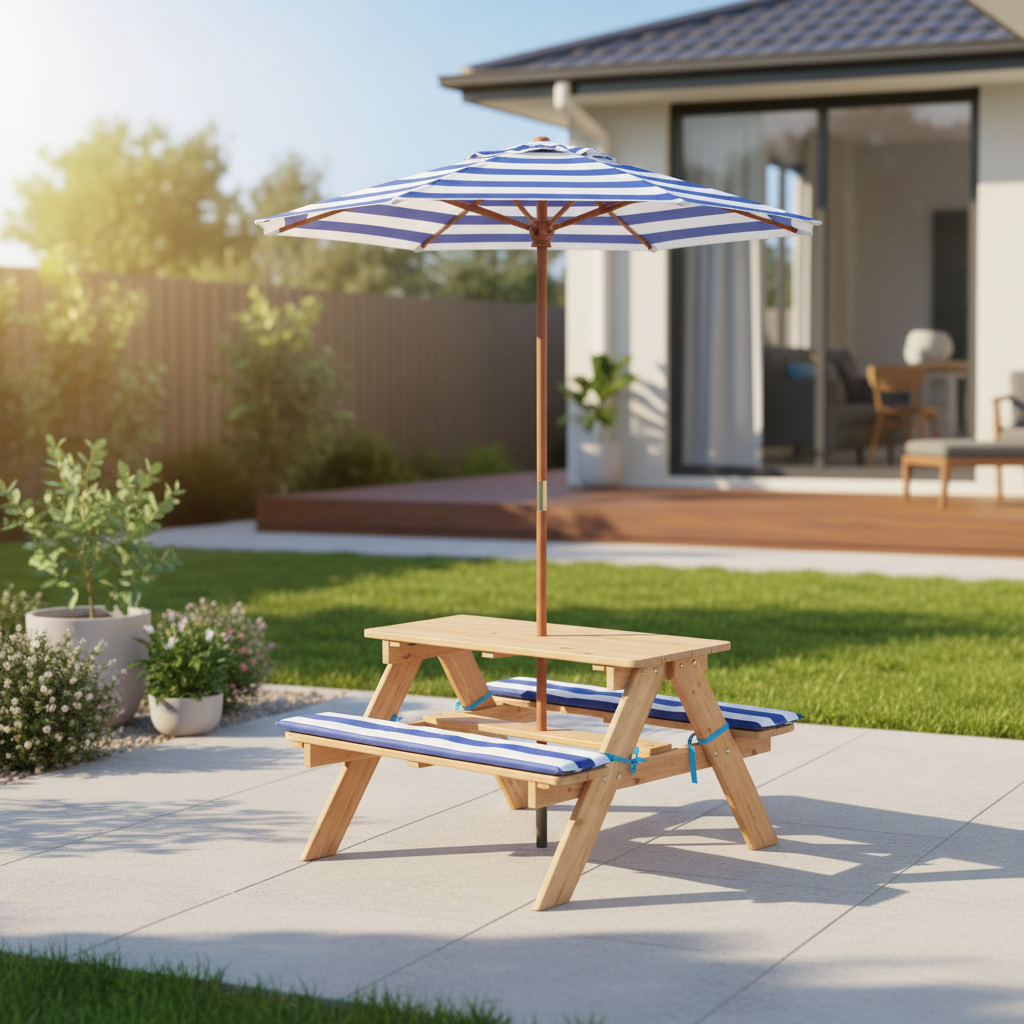 - Kids Sunset Wooden Picnic Table with Umbrella Lifespan Kids Baby &amp; Kids > Baby &amp; Kid's Toys > Outdoor Play Equipment