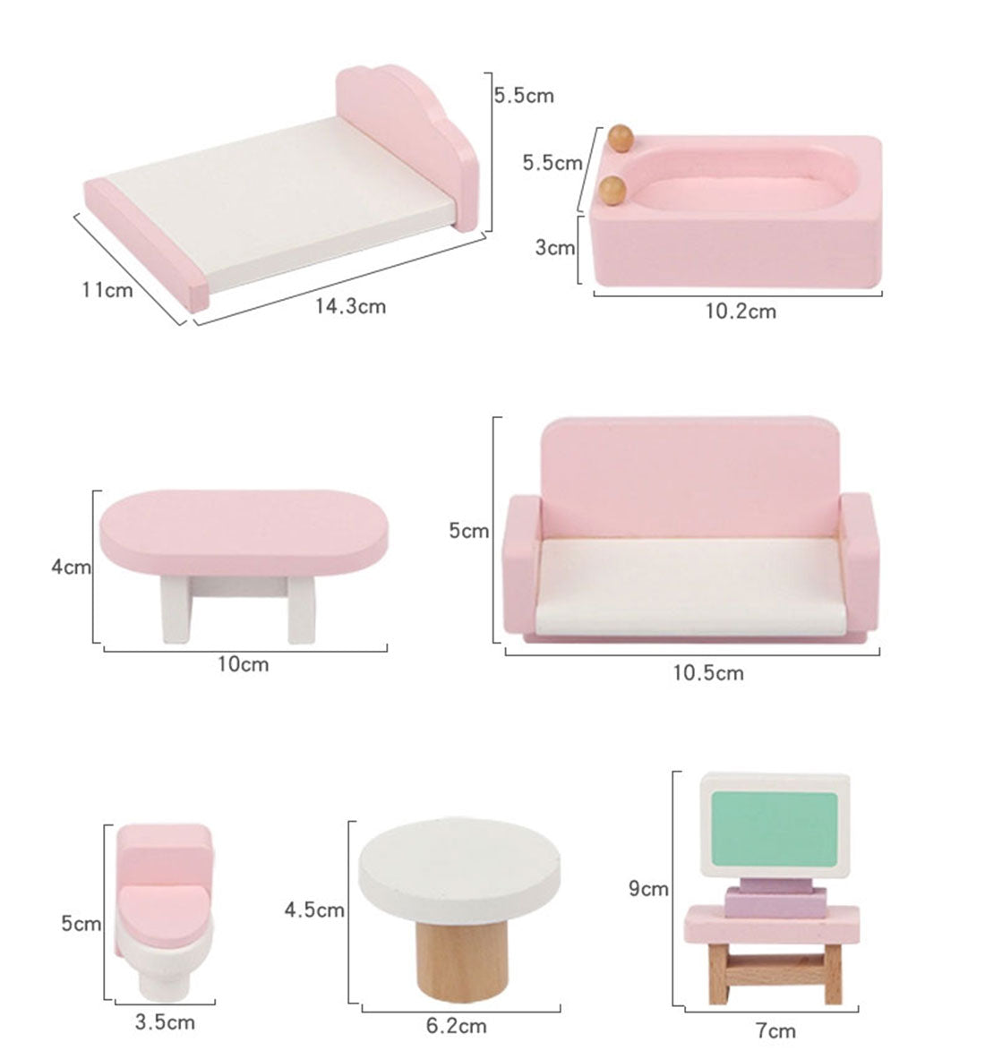 Dolls Doll House | 3-Level Wooden Dollhouse with Full Furniture Set – Pink