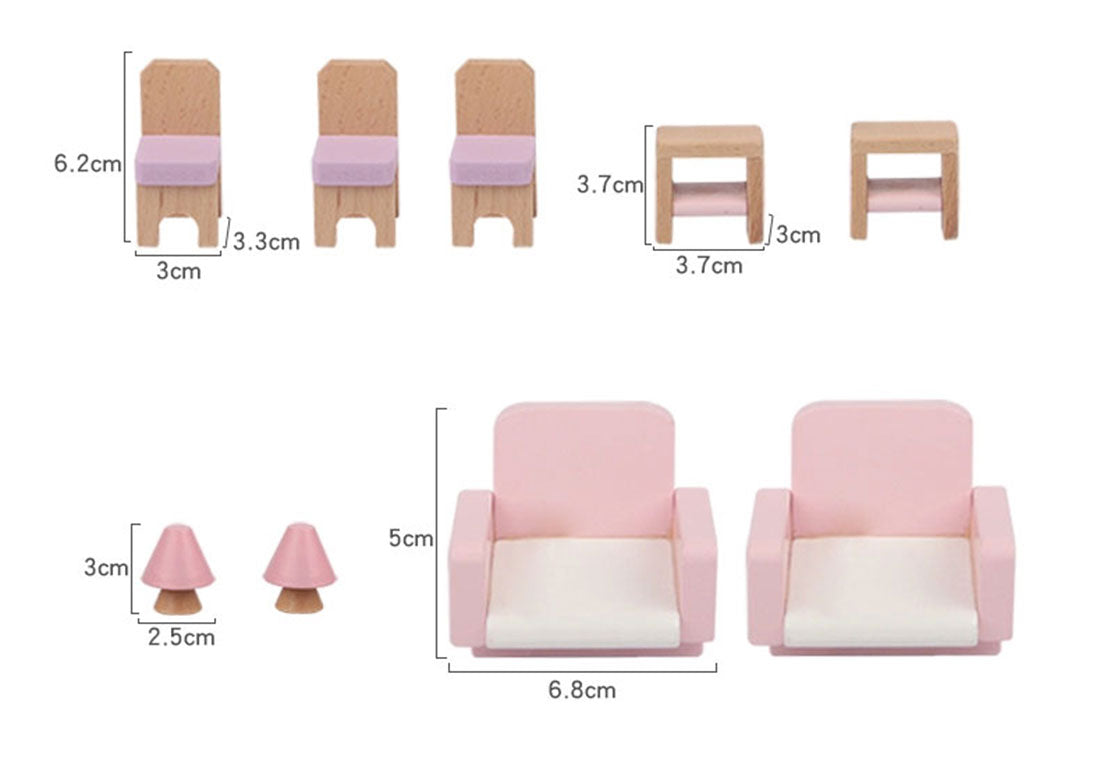 Dolls Doll House | 3-Level Wooden Dollhouse with Full Furniture Set – Pink