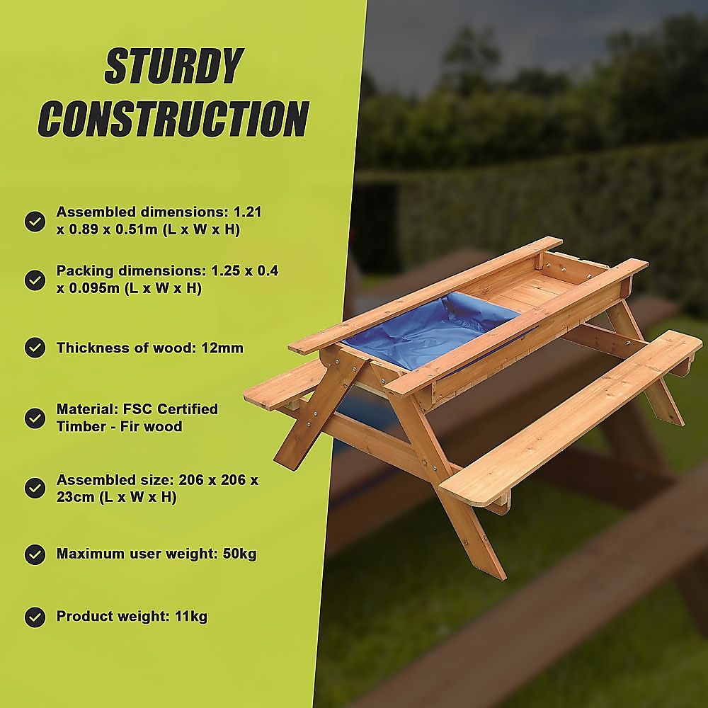 - Sand & Water Wooden Picnic Table – FSC Certified Timber Keezi Baby & Kids > Baby & Kid's Toys > Activity Toys