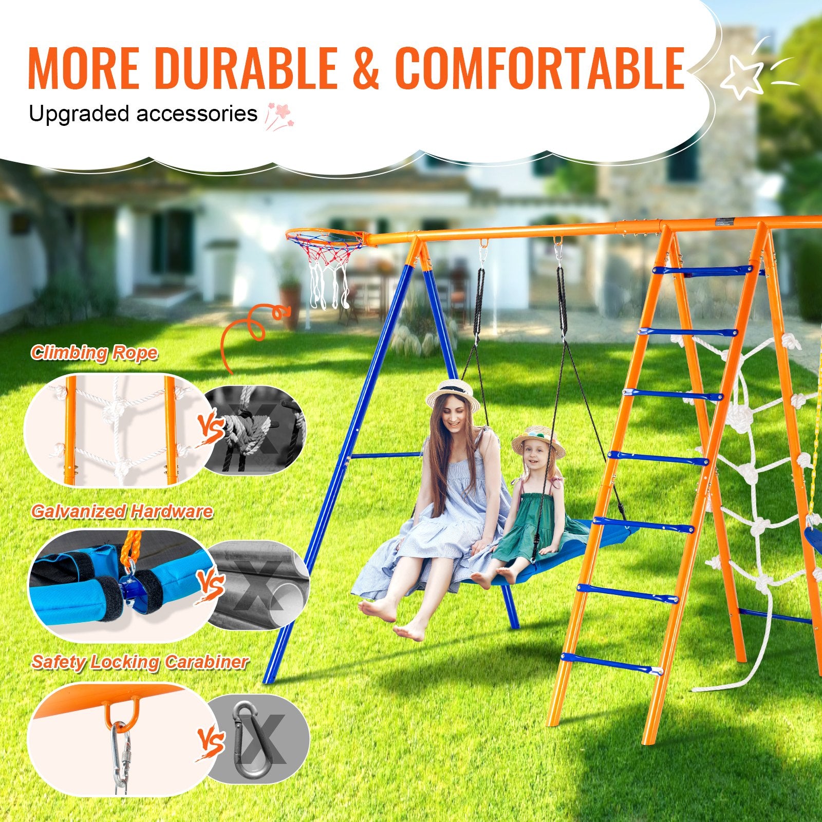 - 6-in-1 Backyard Metal Swing Set with Basketball Hoop – Heavy Duty Capacity Vevor Baby & Kids > Baby & Kid's Toys > Outdoor Play Equipment