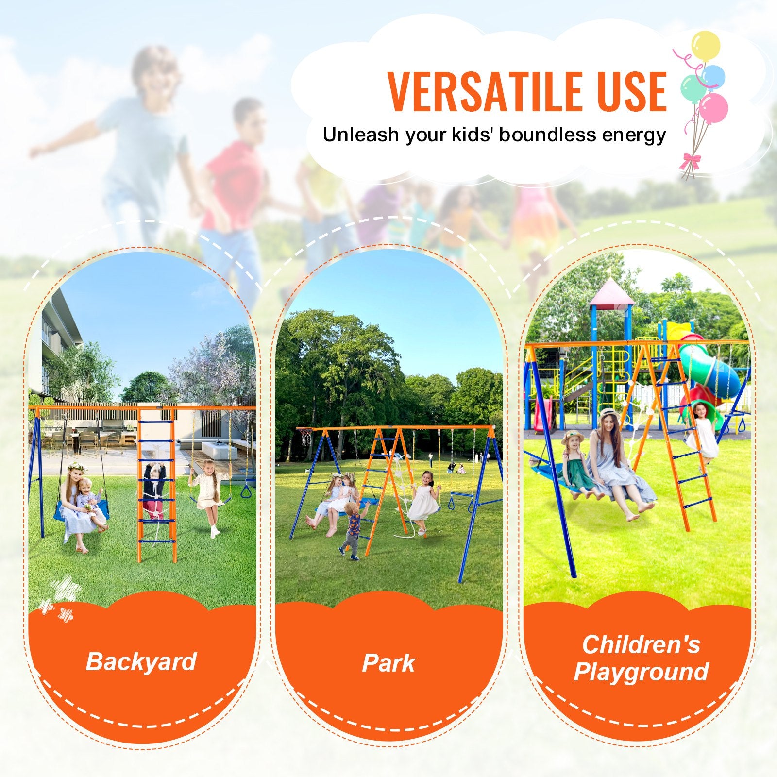 - 6-in-1 Backyard Metal Swing Set with Basketball Hoop – Heavy Duty Capacity Vevor Baby &amp; Kids &gt; Baby &amp; Kid&#39;s Toys &gt; Outdoor Play Equipment