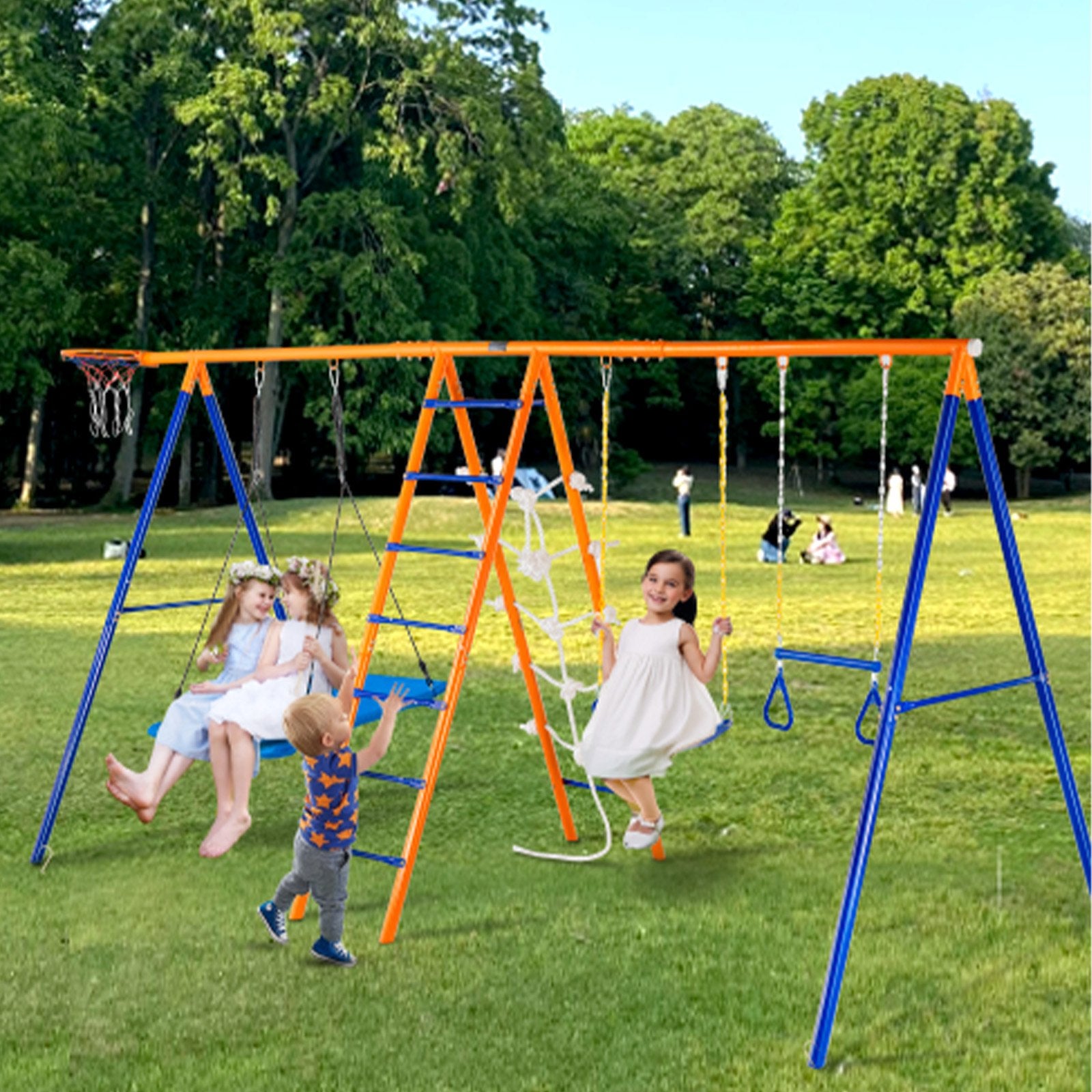 - 6-in-1 Backyard Metal Swing Set with Basketball Hoop – Heavy Duty Capacity Vevor Baby & Kids > Baby & Kid's Toys > Outdoor Play Equipment