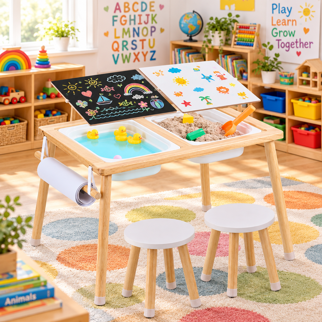 - Kids Sensory Activity Table & 2 Chairs with Sand and Water Bins Keezi Baby & Kids > Baby & Kid's Toys > Outdoor Play Equipment