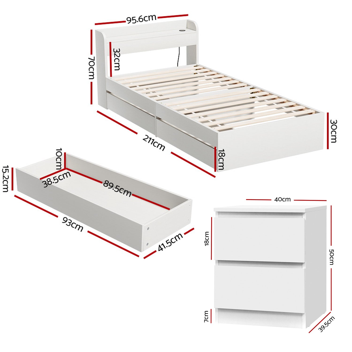 - Single Bed Frame with Storage Drawers, USB Charging Ports &amp; Bedside Table | White Baby Stork Furniture > Bedroom > Beds &amp; Bed Frames