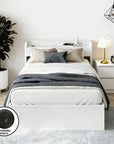 - Single Bed Frame with Storage Drawers, USB Charging Ports & Bedside Table | White Baby Stork Furniture > Bedroom > Beds & Bed Frames