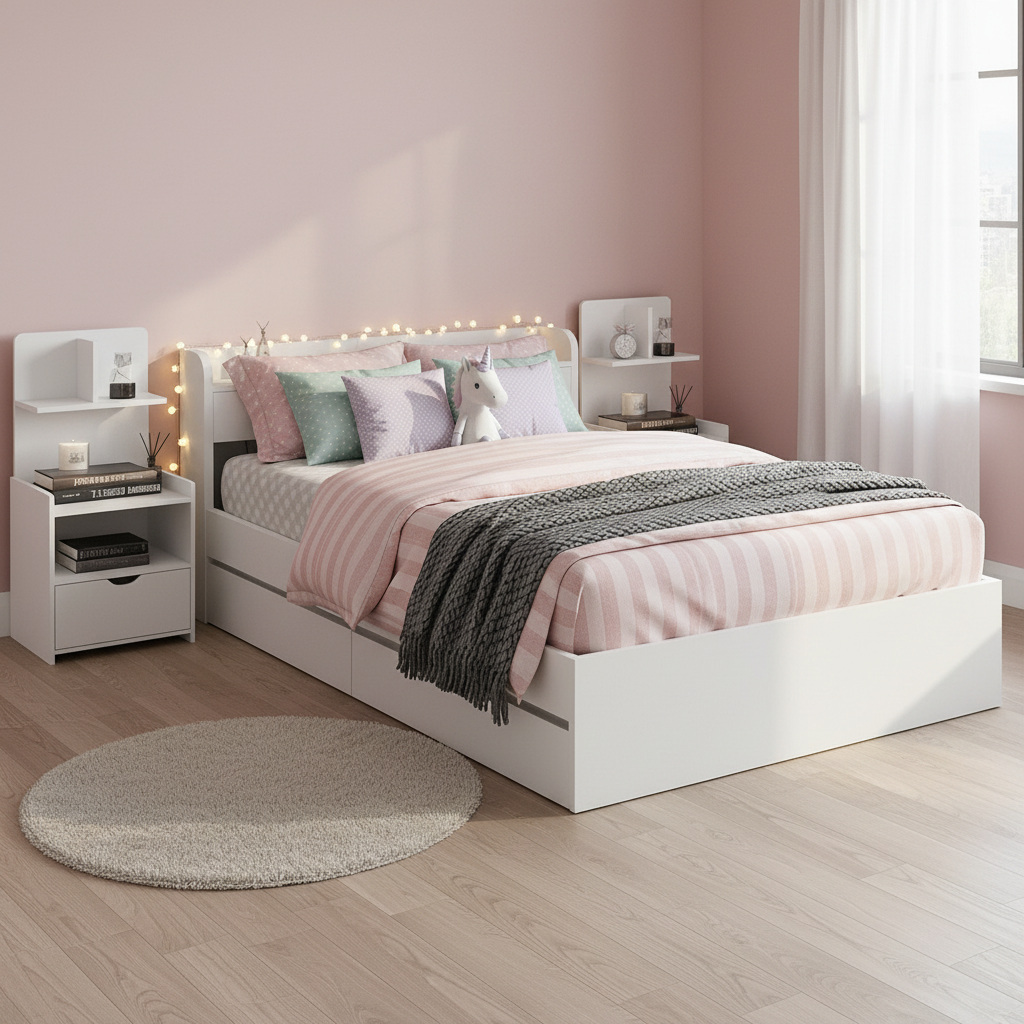 - Single Bed Frame with Storage Drawers, USB Charging Ports &amp; Tall Bedside Shelf Unit | White Baby Stork Furniture > Bedroom > Beds &amp; Bed Frames
