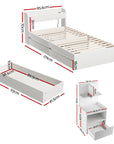 - Single Bed Frame with Storage Drawers, USB Charging Ports & Tall Bedside Shelf Unit | White Baby Stork Furniture > Bedroom > Beds & Bed Frames