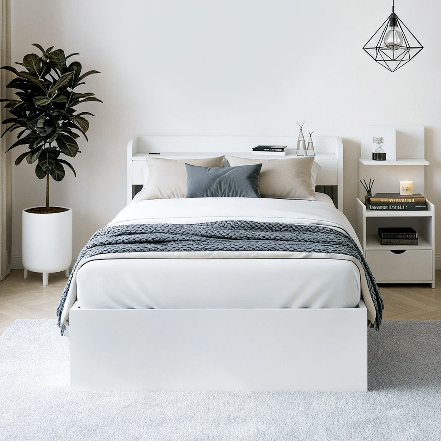 - Single Bed Frame with Storage Drawers, USB Charging Ports &amp; Tall Bedside Shelf Unit | White Baby Stork Furniture > Bedroom > Beds &amp; Bed Frames