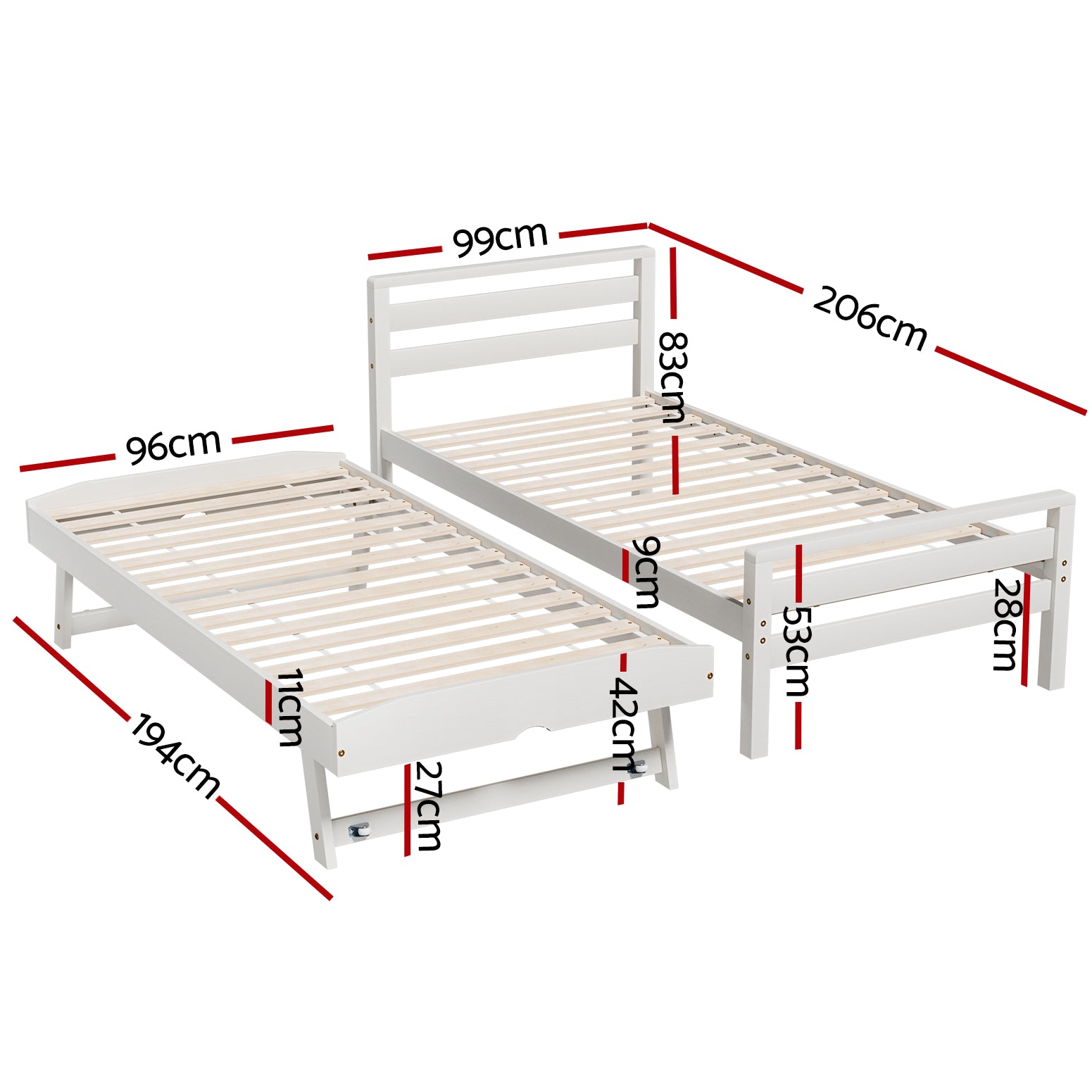 - Single Bed Frame with Pull-Out Trundle – White Solid Pine Baby Stork Furniture > Bedroom > Beds & Bed Frames