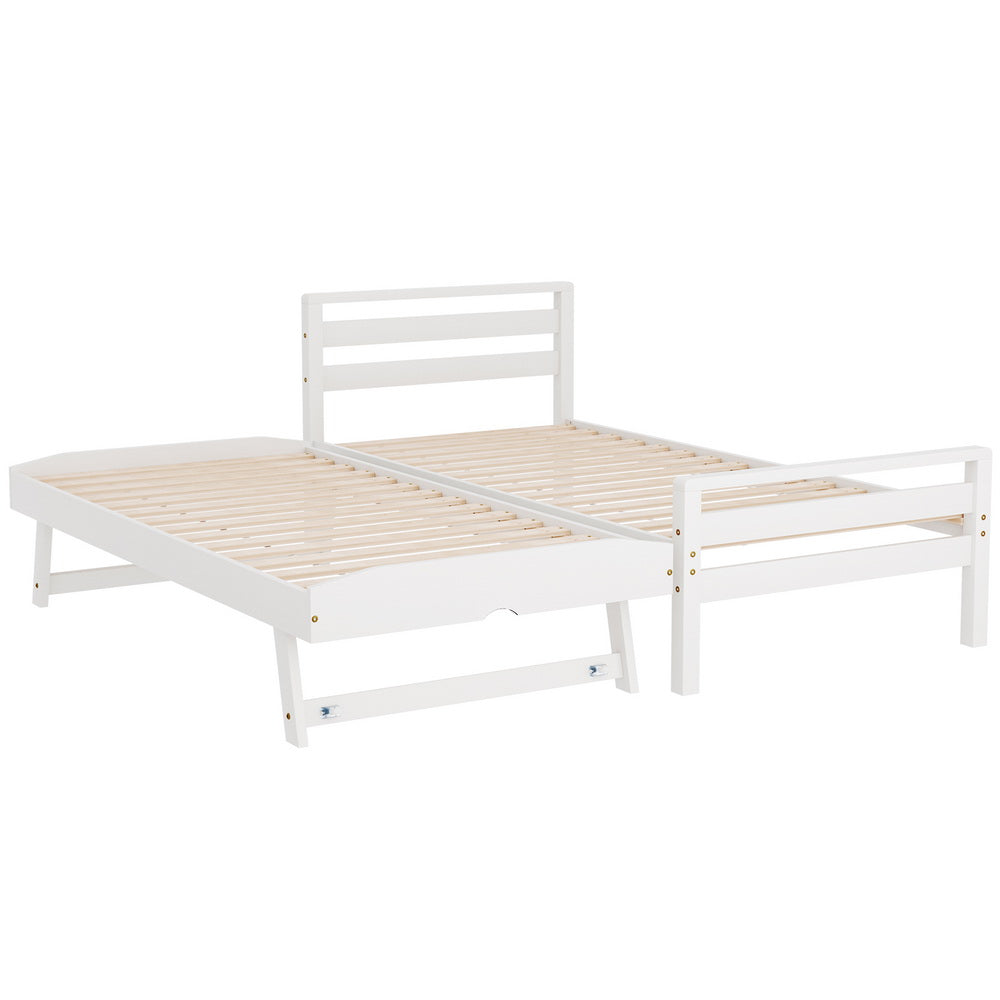 - Single Bed Frame with Pull-Out Trundle – White Solid Pine Baby Stork Furniture > Bedroom > Beds & Bed Frames