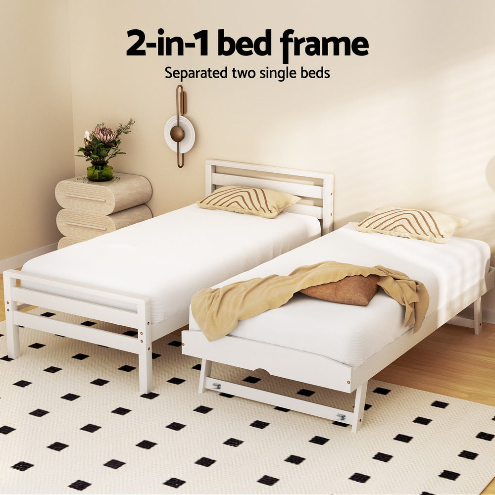 - Single Bed Frame with Pull-Out Trundle – White Solid Pine Baby Stork Furniture > Bedroom > Beds & Bed Frames