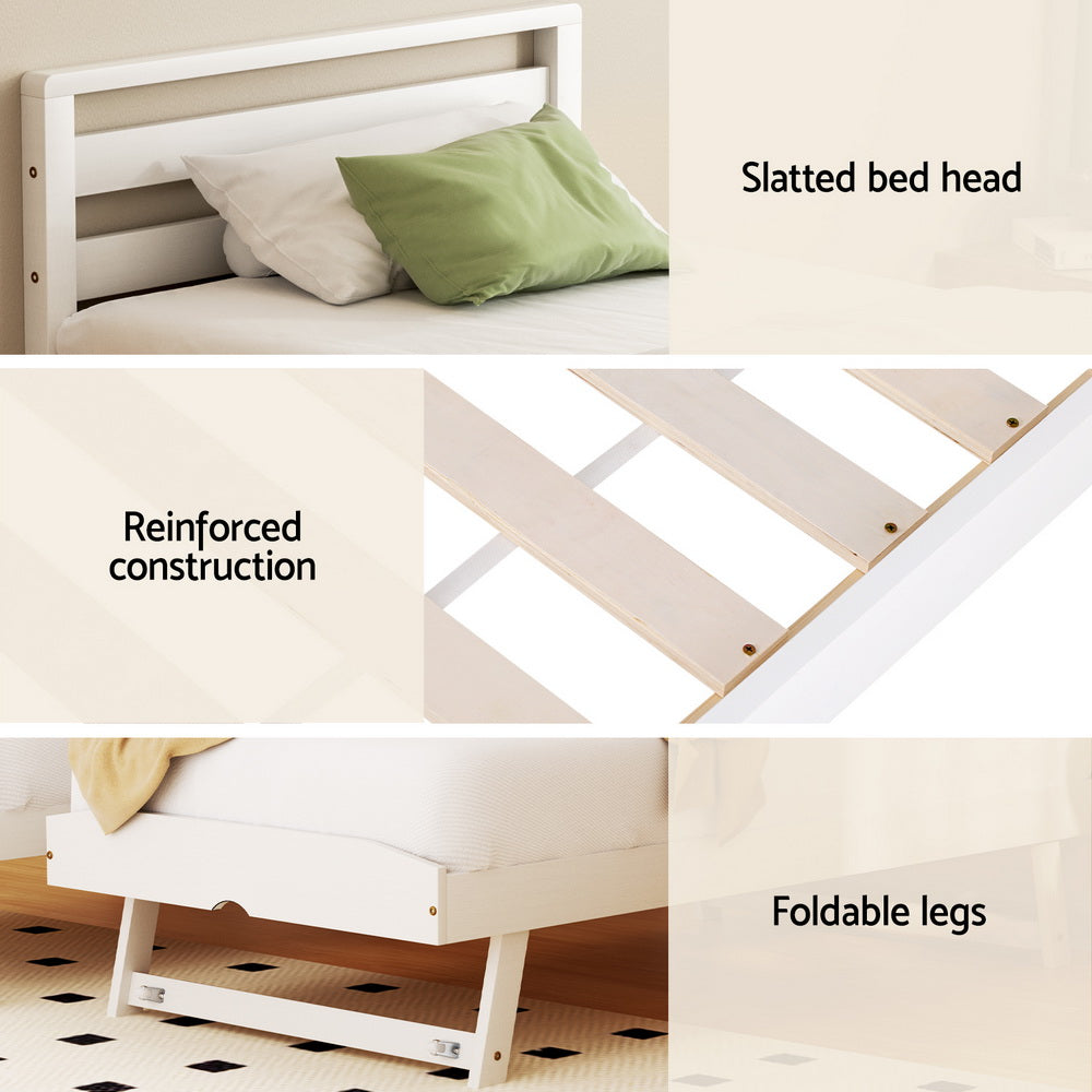 - Single Bed Frame with Pull-Out Trundle – White Solid Pine Baby Stork Furniture > Bedroom > Beds & Bed Frames