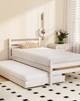 - Single Bed Frame with Pull-Out Trundle – White Solid Pine Baby Stork Furniture > Bedroom > Beds & Bed Frames