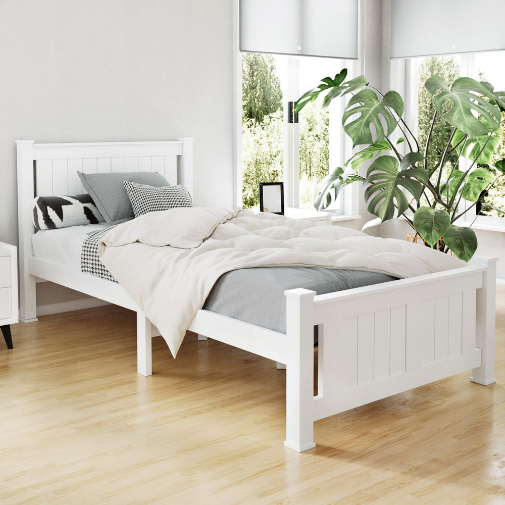 - Single Size Classic Wooden Bed Frame – White Baby Stork Furniture > Bedroom > Beds & Bed Frames